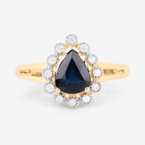 1.46 Carat Genuine Blue Sapphire and White Diamond 10K Yellow Gold Ring - Rings - Custom Crafting Alliance, LLC