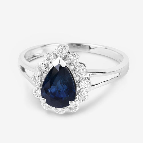 1.46 Carat Genuine Blue Sapphire and White Diamond 14K White Gold Ring - Rings - Custom Crafting Alliance, LLC