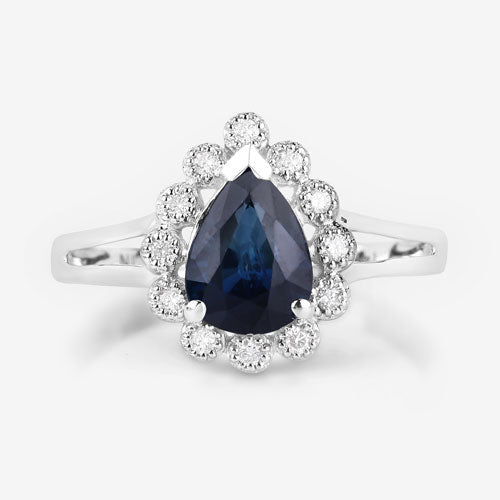 1.46 Carat Genuine Blue Sapphire and White Diamond 14K White Gold Ring - Rings - Custom Crafting Alliance, LLC