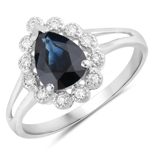 1.46 Carat Genuine Blue Sapphire and White Diamond 14K White Gold Ring - Rings - Custom Crafting Alliance, LLC
