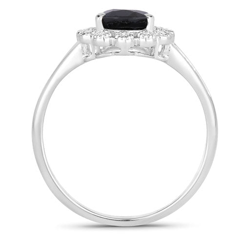 1.46 Carat Genuine Blue Sapphire and White Diamond 14K White Gold Ring - Rings - Custom Crafting Alliance, LLC