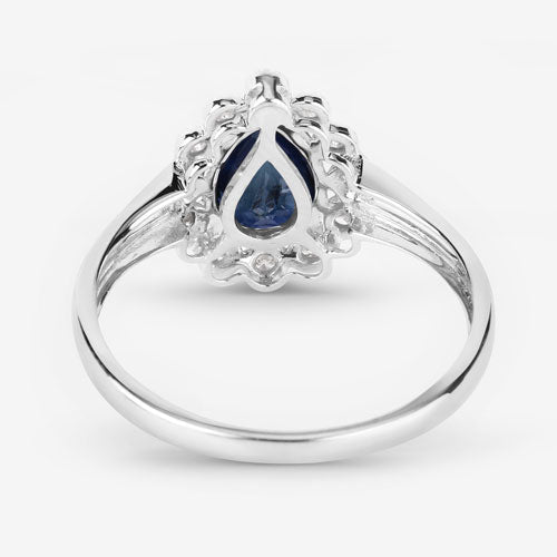 1.46 Carat Genuine Blue Sapphire and White Diamond 14K White Gold Ring - Rings - Custom Crafting Alliance, LLC
