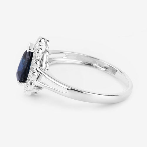 1.46 Carat Genuine Blue Sapphire and White Diamond 14K White Gold Ring - Rings - Custom Crafting Alliance, LLC