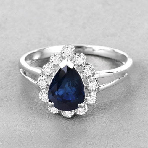 1.46 Carat Genuine Blue Sapphire and White Diamond 14K White Gold Ring - Rings - Custom Crafting Alliance, LLC