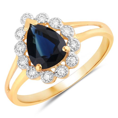 1.46 Carat Genuine Blue Sapphire and White Diamond 14K Yellow Gold Ring - Rings - Custom Crafting Alliance, LLC