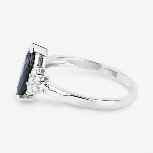 1.47 Carat Genuine Blue Sapphire and White Diamond 14K White Gold Ring - Rings - Custom Crafting Alliance, LLC