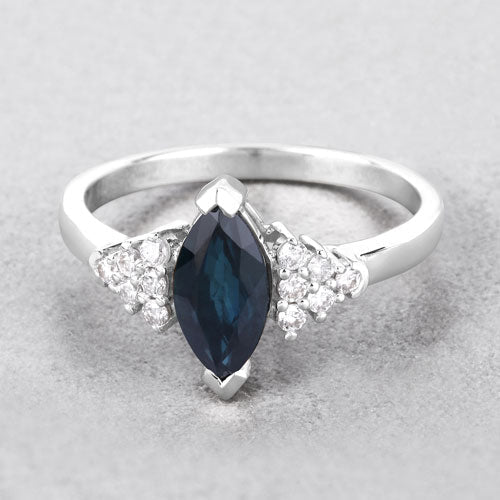 1.47 Carat Genuine Blue Sapphire and White Diamond 14K White Gold Ring - Rings - Custom Crafting Alliance, LLC