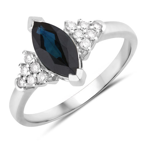 1.47 Carat Genuine Blue Sapphire and White Diamond 14K White Gold Ring - Rings - Custom Crafting Alliance, LLC