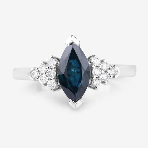 1.47 Carat Genuine Blue Sapphire and White Diamond 14K White Gold Ring - Rings - Custom Crafting Alliance, LLC