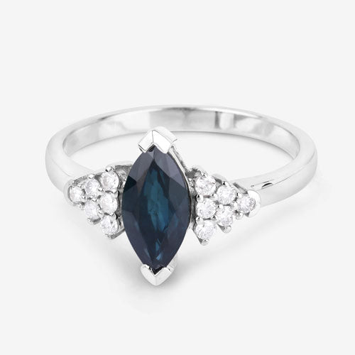 1.47 Carat Genuine Blue Sapphire and White Diamond 14K White Gold Ring - Rings - Custom Crafting Alliance, LLC