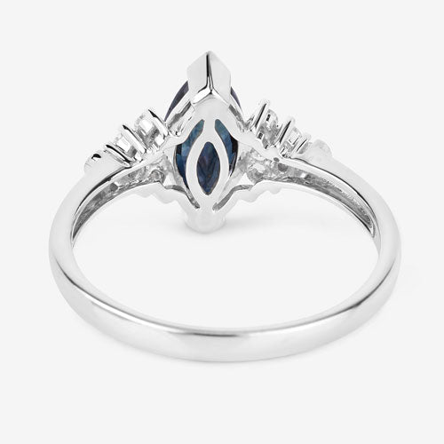 1.47 Carat Genuine Blue Sapphire and White Diamond 14K White Gold Ring - Rings - Custom Crafting Alliance, LLC