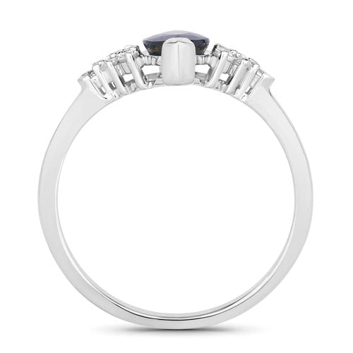 1.47 Carat Genuine Blue Sapphire and White Diamond 14K White Gold Ring - Rings - Custom Crafting Alliance, LLC