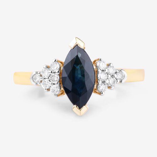 1.47 Carat Genuine Blue Sapphire and White Diamond 14K Yellow Gold Ring - Rings - Custom Crafting Alliance, LLC