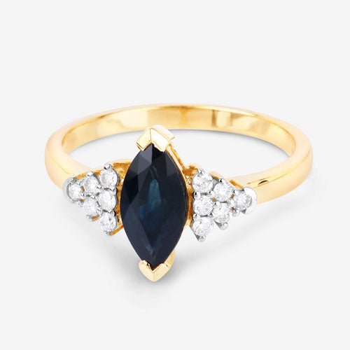 1.47 Carat Genuine Blue Sapphire and White Diamond 14K Yellow Gold Ring - Rings - Custom Crafting Alliance, LLC