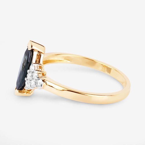 1.47 Carat Genuine Blue Sapphire and White Diamond 14K Yellow Gold Ring - Rings - Custom Crafting Alliance, LLC