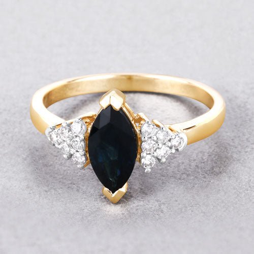 1.47 Carat Genuine Blue Sapphire and White Diamond 14K Yellow Gold Ring - Rings - Custom Crafting Alliance, LLC