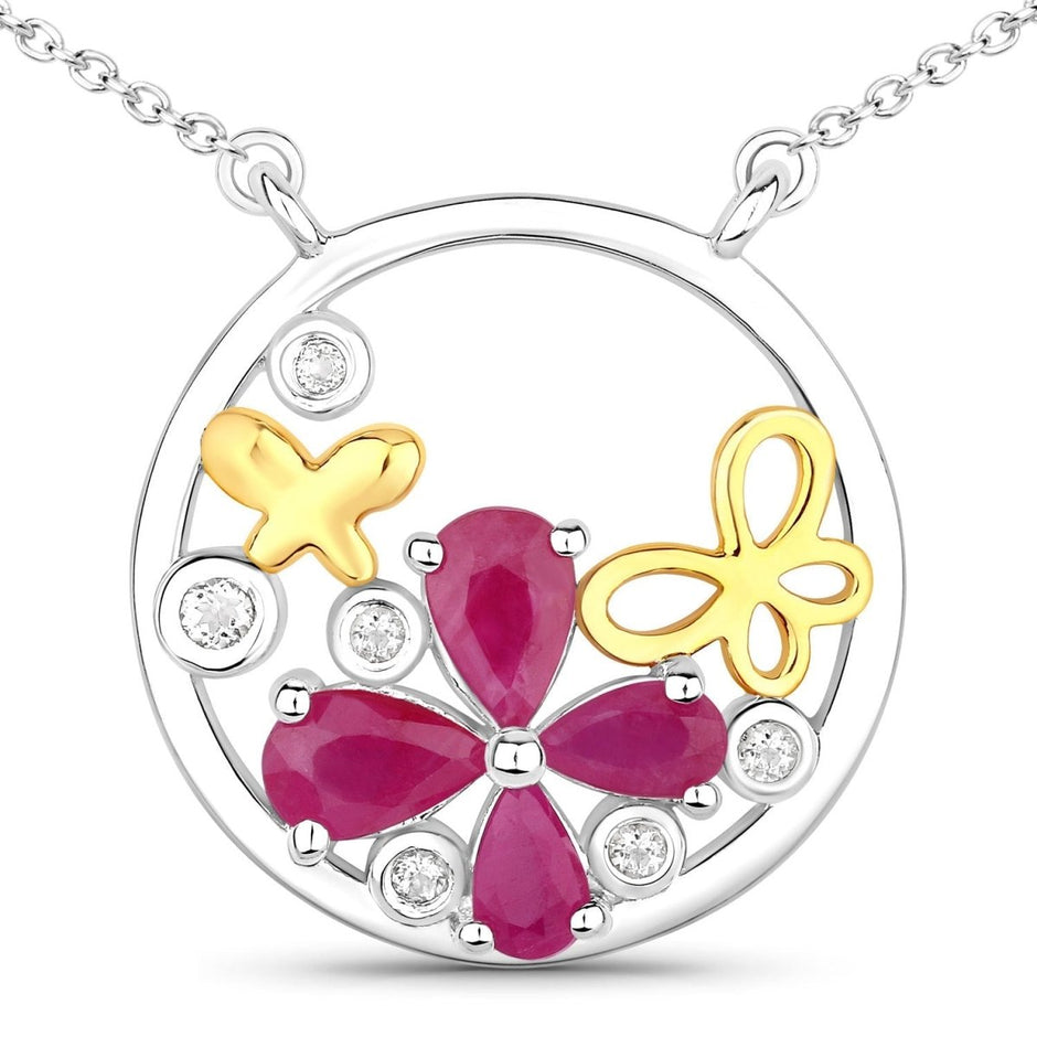 1.47 Carat Genuine Ruby and White Topaz .925 Sterling Silver Pendant - Pendants - Custom Crafting Alliance, LLC