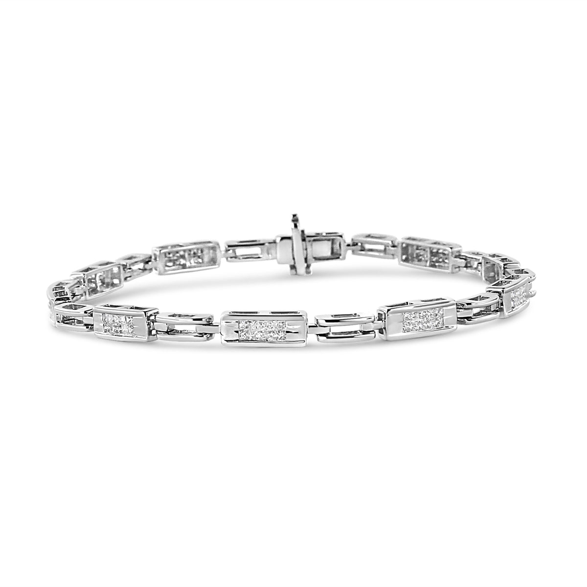 14K White Gold 1.0 Cttw Invisible Set Princess Cut Diamond Alternating Station and Link Tennis Bracelet (I-J Color, I1-I2 Clarity) - Size 7.25