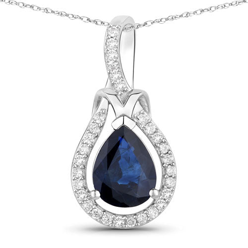1.48 Carat Genuine Blue Sapphire and White Diamond 14K White Gold Pendant - Pendants - Custom Crafting Alliance, LLC