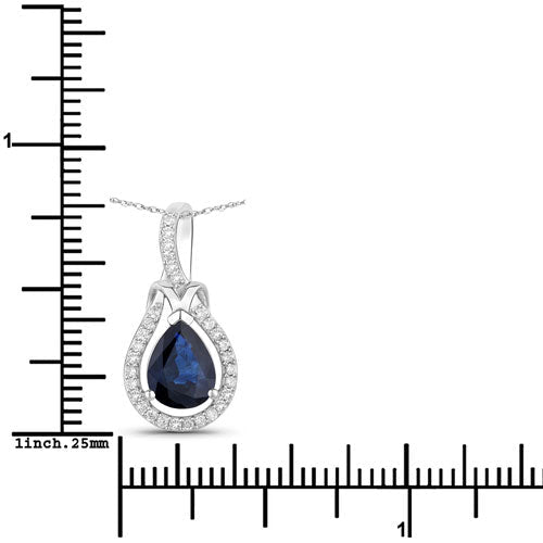 1.48 Carat Genuine Blue Sapphire and White Diamond 14K White Gold Pendant - Pendants - Custom Crafting Alliance, LLC