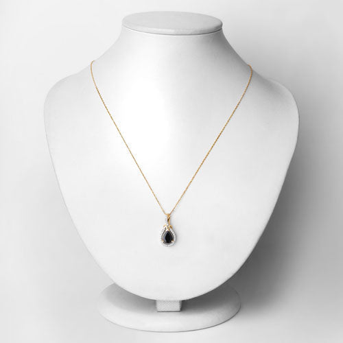 1.48 Carat Genuine Blue Sapphire and White Diamond 14K Yellow Gold Pendant - Pendants - Custom Crafting Alliance, LLC