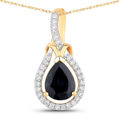 1.48 Carat Genuine Blue Sapphire and White Diamond 14K Yellow Gold Pendant - Pendants - Custom Crafting Alliance, LLC