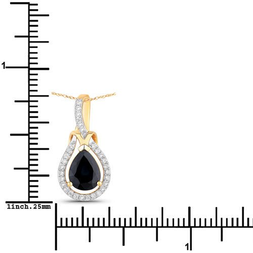 1.48 Carat Genuine Blue Sapphire and White Diamond 14K Yellow Gold Pendant - Pendants - Custom Crafting Alliance, LLC