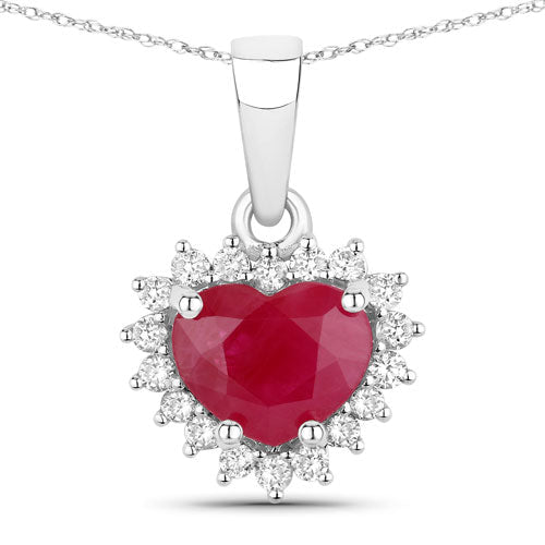 1.48 Carat Genuine Ruby and White Diamond 14K White Gold Pendant - Pendants - Custom Crafting Alliance, LLC