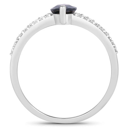 1.49 Carat Genuine Blue Sapphire and White Diamond 14K White Gold Ring - Rings - Custom Crafting Alliance, LLC