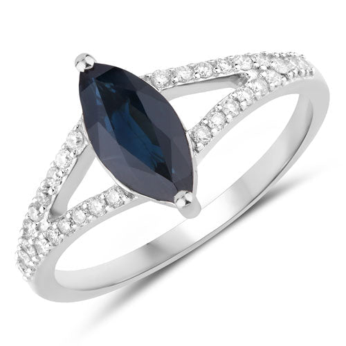 1.49 Carat Genuine Blue Sapphire and White Diamond 14K White Gold Ring - Rings - Custom Crafting Alliance, LLC