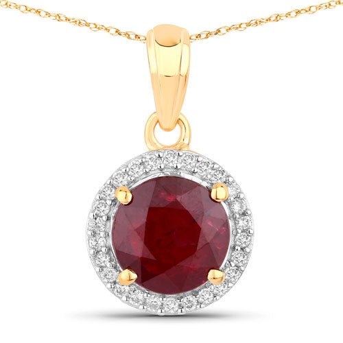 1.49 Carat Genuine Ruby and White Diamond 14K Yellow Gold Pendant - Pendants - Custom Crafting Alliance, LLC
