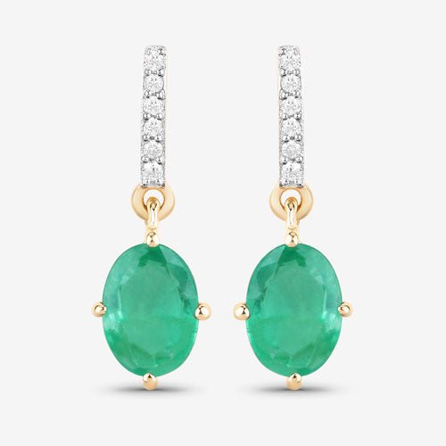 1.49 Carat Genuine Zambian Emerald and White Diamond 10K Yellow Gold Earrings - Earrings - Custom Crafting Alliance, LLC