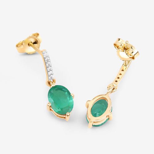 1.49 Carat Genuine Zambian Emerald and White Diamond 10K Yellow Gold Earrings - Earrings - Custom Crafting Alliance, LLC