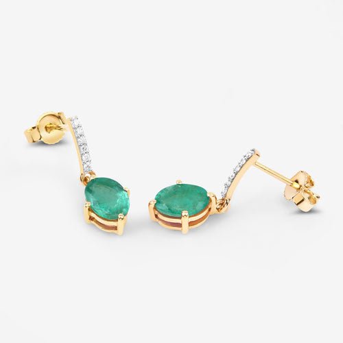 1.49 Carat Genuine Zambian Emerald and White Diamond 10K Yellow Gold Earrings - Earrings - Custom Crafting Alliance, LLC