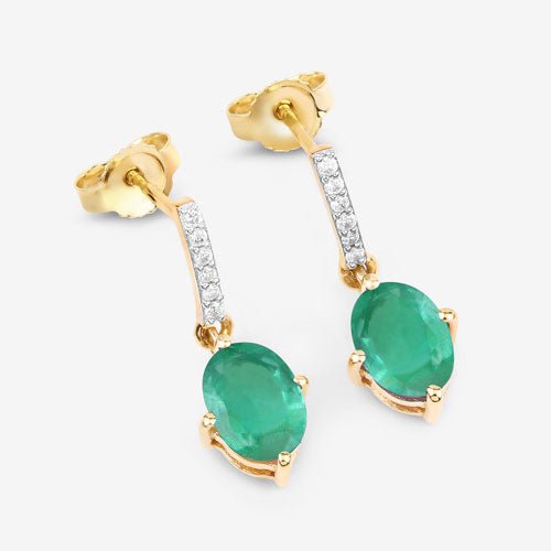 1.49 Carat Genuine Zambian Emerald and White Diamond 10K Yellow Gold Earrings - Earrings - Custom Crafting Alliance, LLC