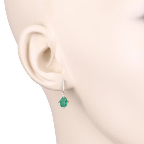 1.49 Carat Genuine Zambian Emerald and White Diamond 10K Yellow Gold Earrings - Earrings - Custom Crafting Alliance, LLC