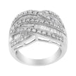 .925 Sterling Silver 1.0 Cttw Channel Set Alternating Round and Baguette Diamond Cross-over Bypass Ring Band (I-J Color, I2-I3 Clarity) - Size 7