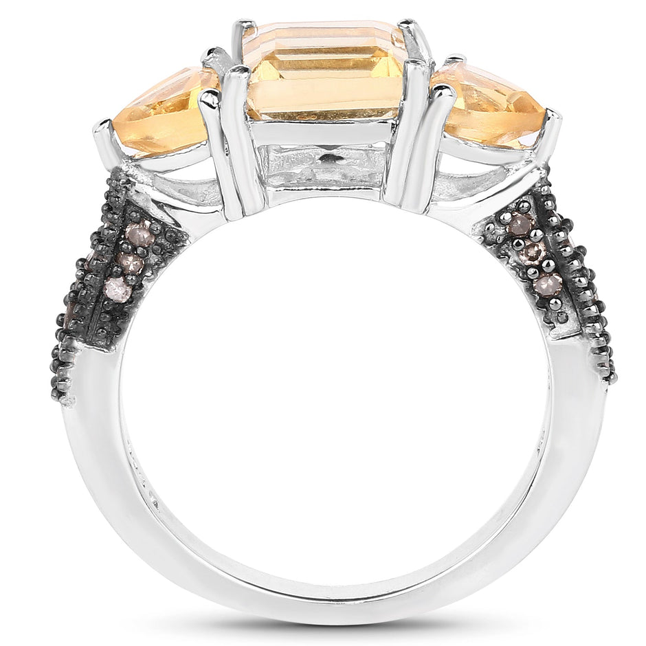 2.71 Carat Genuine Citrine and Champagne Diamond .925 Sterling Silver Ring