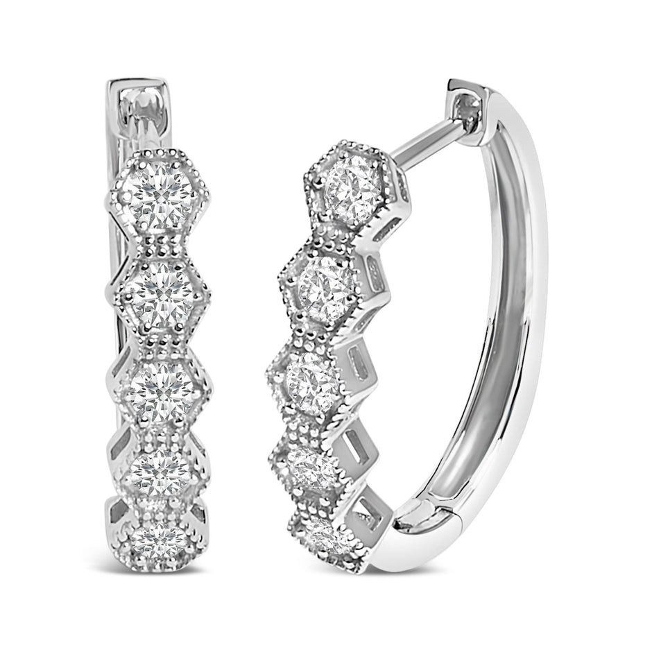 14K Gold 1/2 Cttw Diamond Earring Zig-Zagging Geometric Hoop Earrings (G-H Color, SI1-SI2) - Earrings - Custom Crafting Alliance, LLC