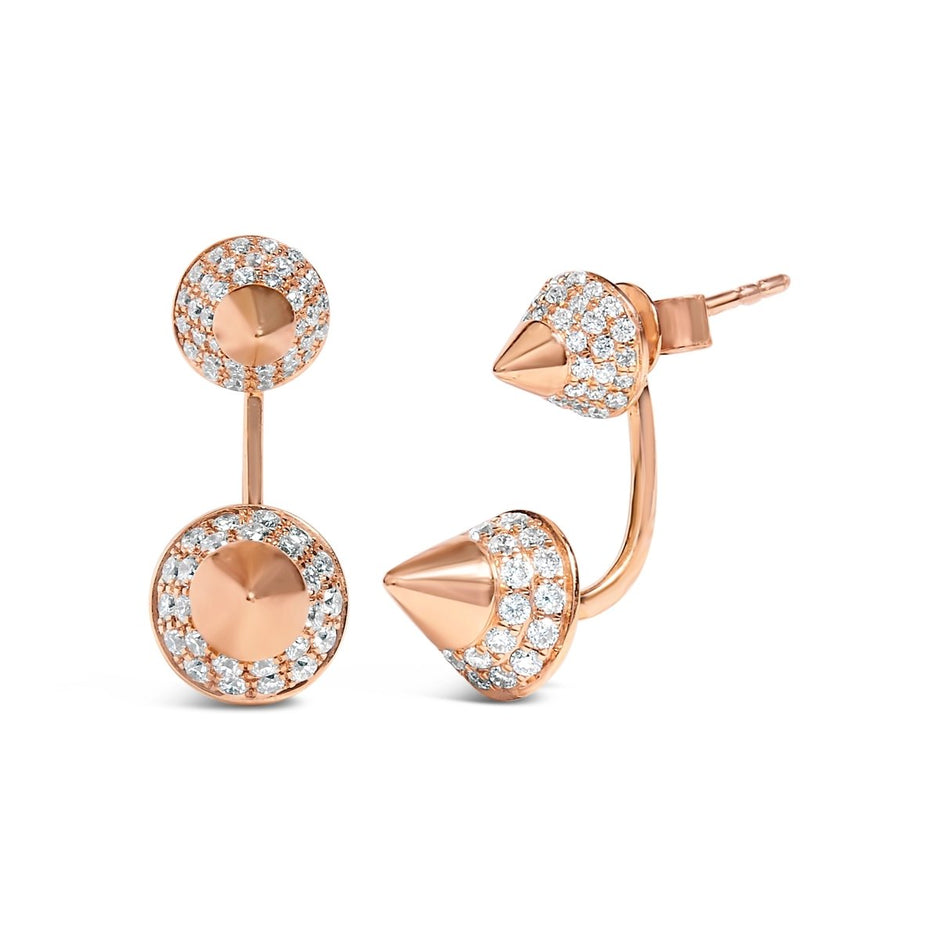 14K Rose Gold 1.00 Cttw Diamond Double Cone Jacket Stud Earring (G-H Color, SI1-SI2 Clarity) - Earrings - Custom Crafting Alliance, LLC