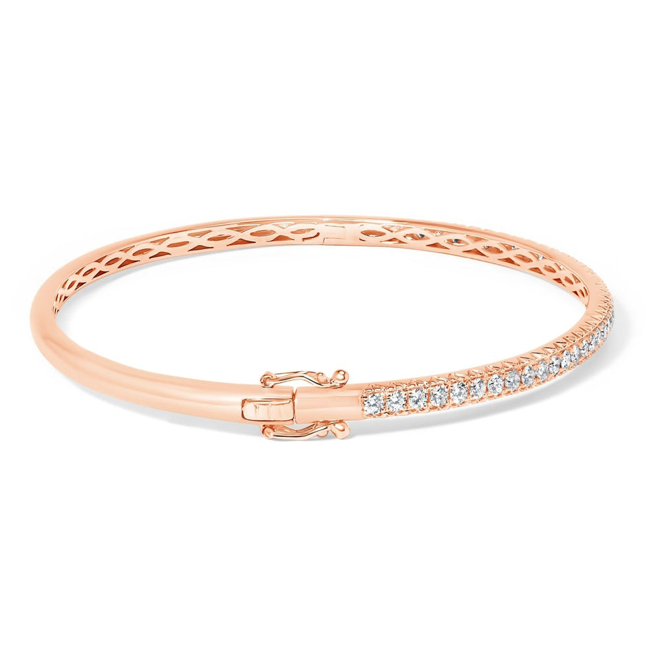 14K Rose Gold 1.00 Cttw Half Eternity Diamond Bangle Bracelet (G-H Color, SI2-I1 Clarity) - 7