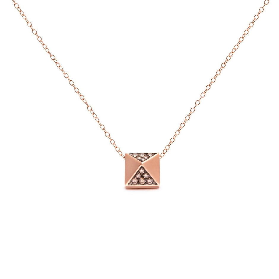 14K Rose Gold 1/4 Cttw Brown Diamond Matte Finished Pyramid Pendant Necklace (Brown Color, SI1-SI2 Clarity) - 18" Inches - Necklaces - Custom Crafting Alliance, LLC