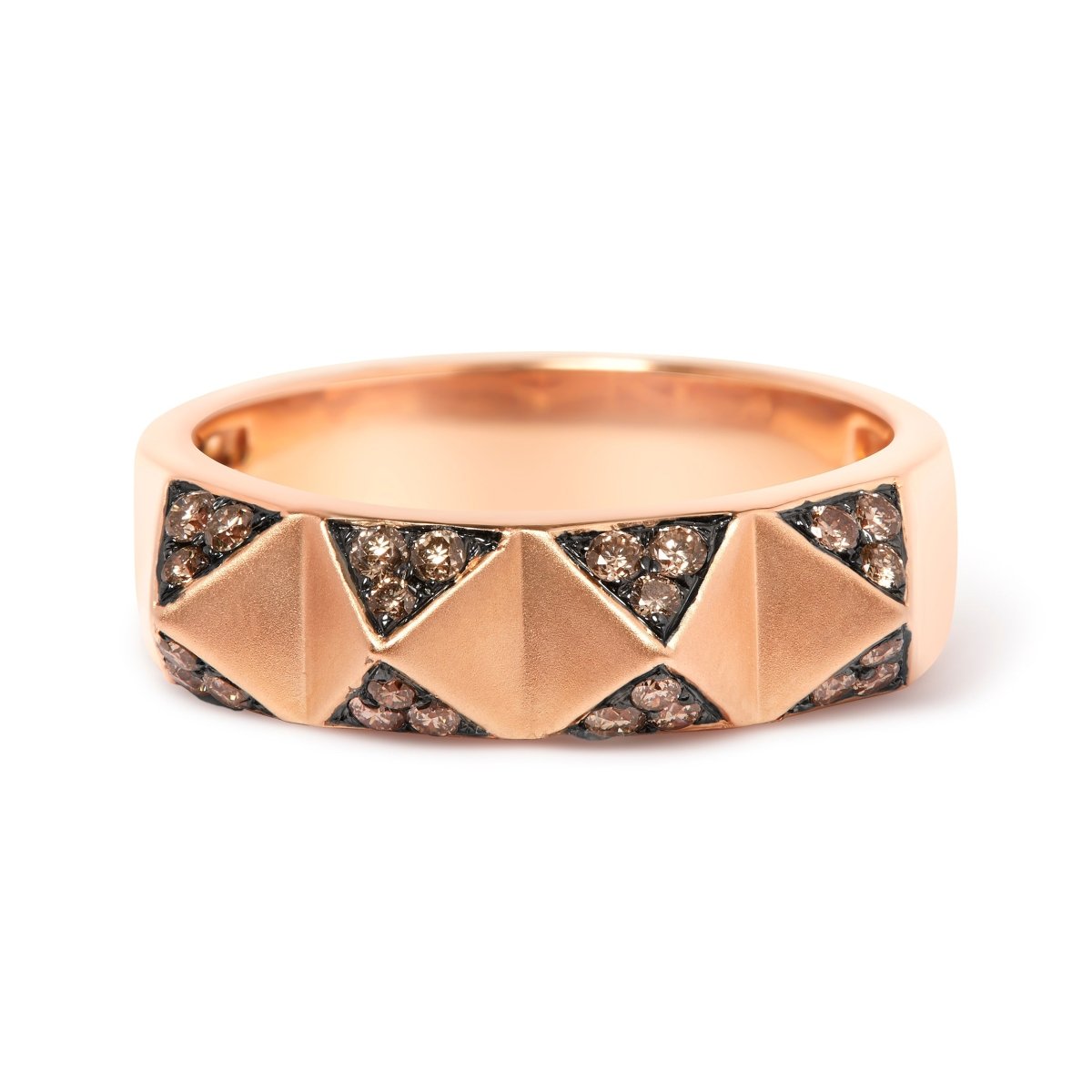 14K Rose Gold 1/4 Cttw Brown Diamond Pyramid Band Ring (Brown Color, SI1-SI2 Clarity)- Size 7 - Rings - Custom Crafting Alliance, LLC
