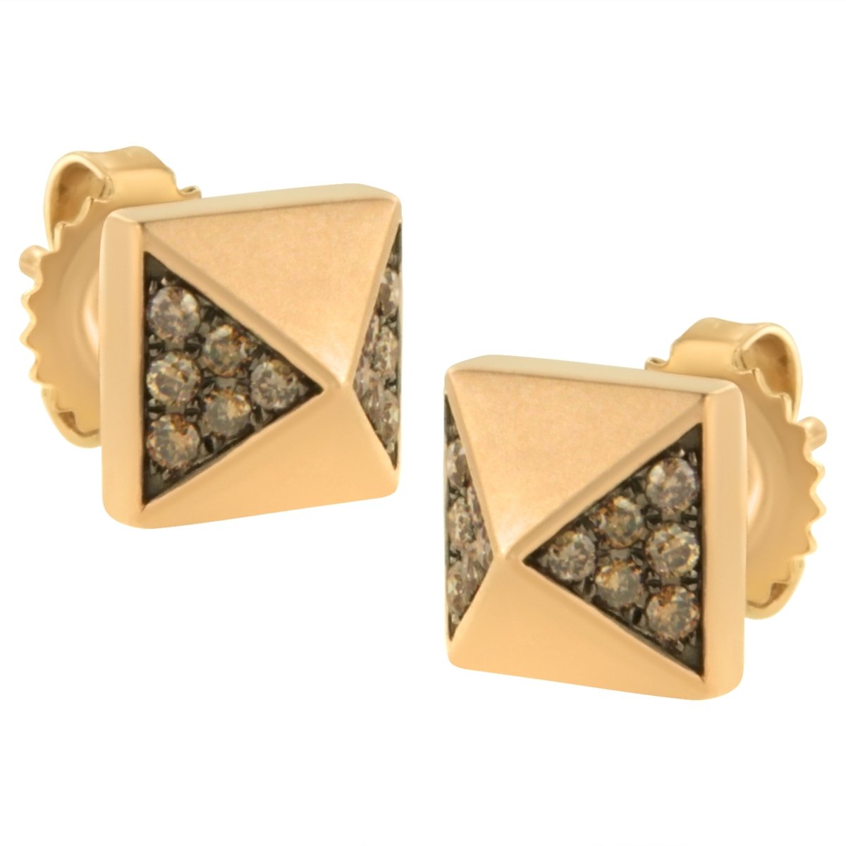 14K Rose Gold 1/4 Cttw Brown Diamond Pyramid Stud Earring (Brown Color, SI1-SI2 Clarity) - Earrings - Custom Crafting Alliance, LLC