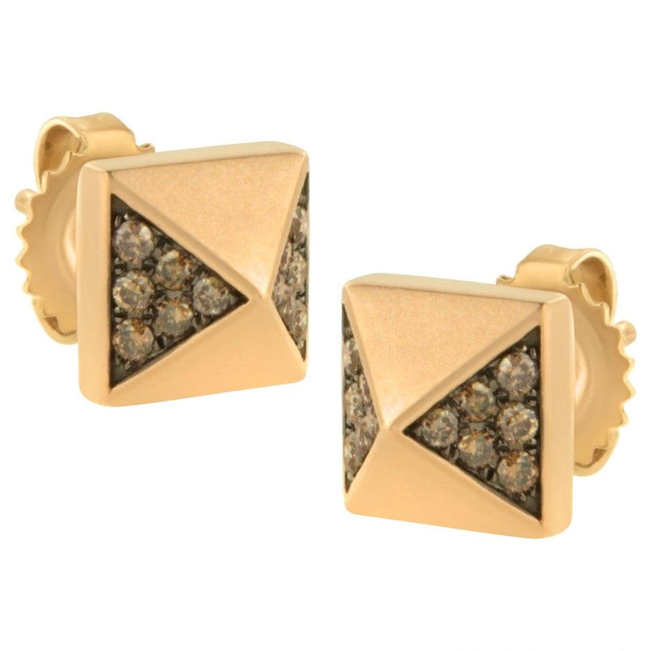 14K Rose Gold 1/4 Cttw Brown Diamond Pyramid Stud Earring (Brown Color, SI1-SI2 Clarity) - Earrings - Custom Crafting Alliance, LLC