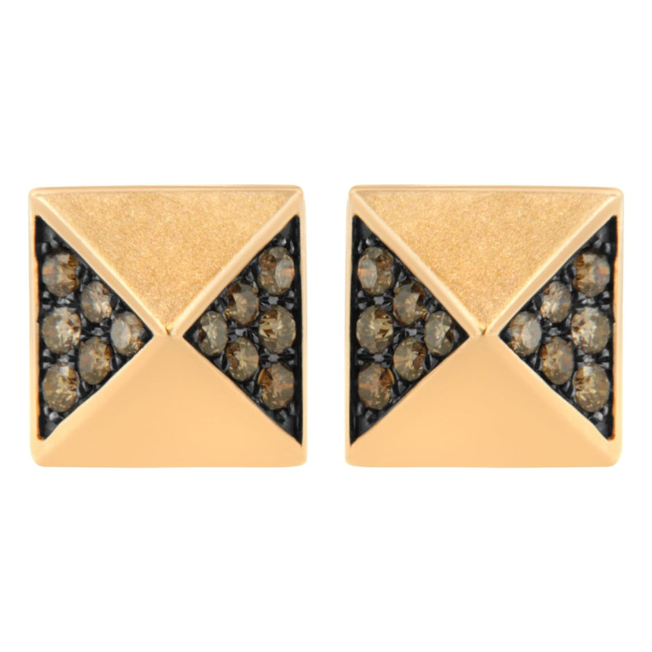 14K Rose Gold 1/4 Cttw Brown Diamond Pyramid Stud Earring (Brown Color, SI1-SI2 Clarity) - Earrings - Custom Crafting Alliance, LLC