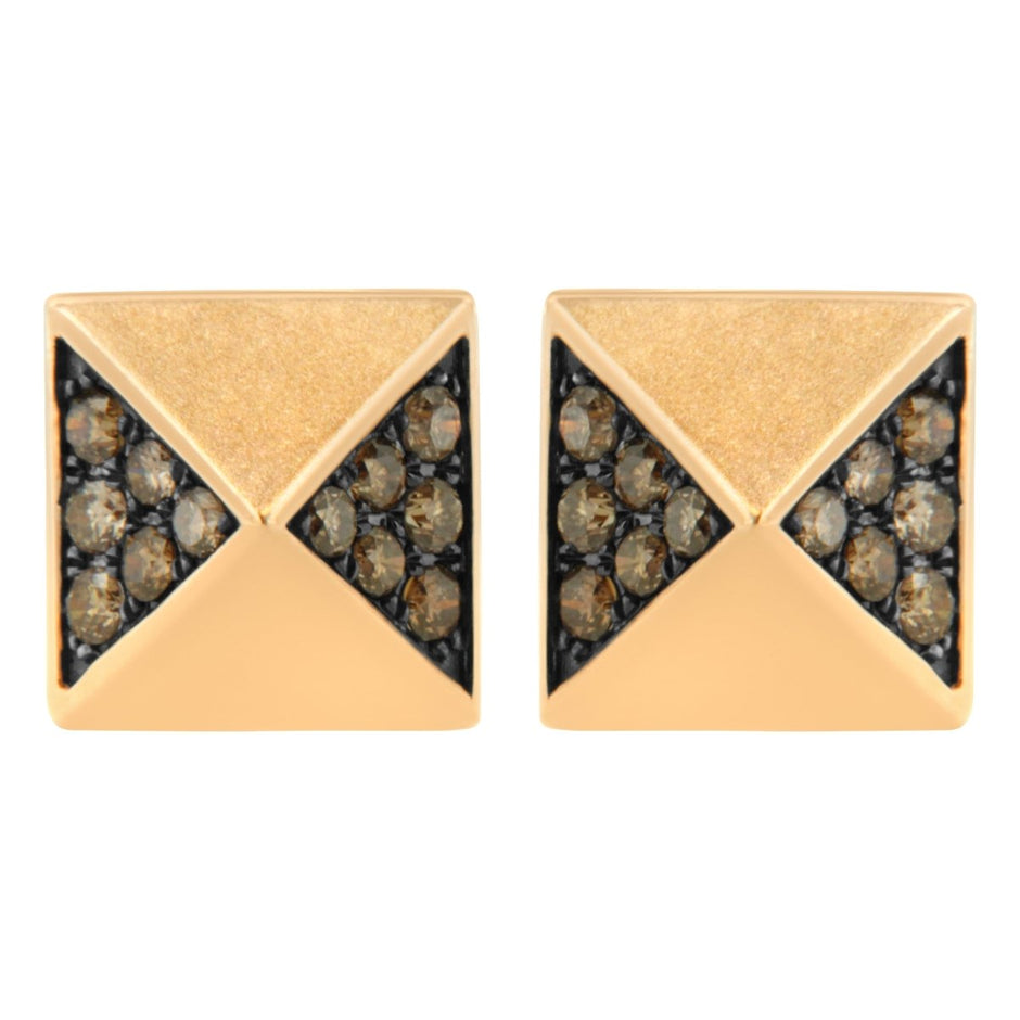14K Rose Gold 1/4 Cttw Brown Diamond Pyramid Stud Earring (Brown Color, SI1-SI2 Clarity) - Earrings - Custom Crafting Alliance, LLC