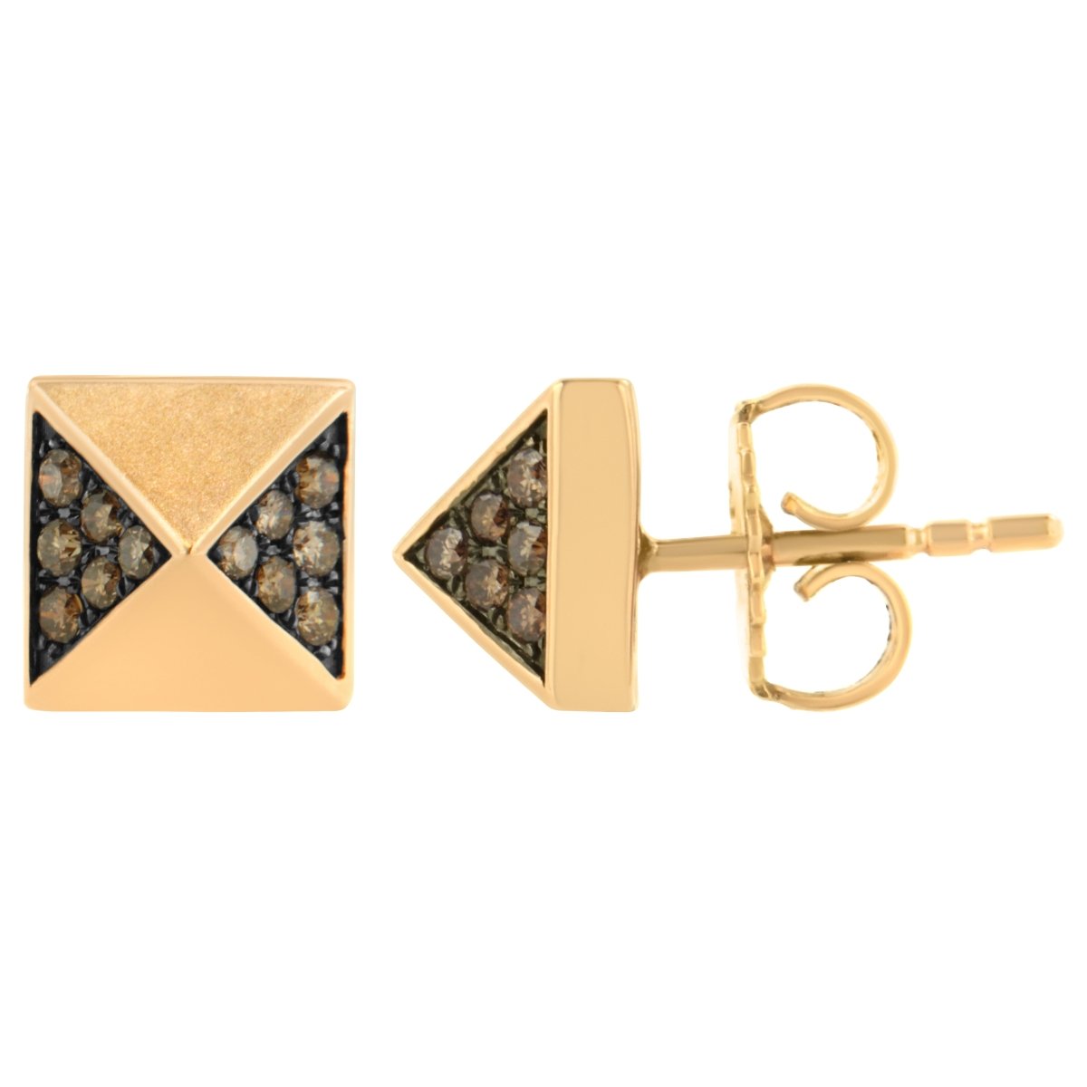 14K Rose Gold 1/4 Cttw Brown Diamond Pyramid Stud Earring (Brown Color, SI1-SI2 Clarity) - Earrings - Custom Crafting Alliance, LLC