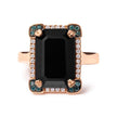 14K Rose Gold 15x10 MM Emerald-Cut Black Onyx and 1/5 Cttw Blue and White Diamond Halo Cocktail Ring (G-H Color, SI1-SI2 Clarity)- Size 7 - Rings - Custom Crafting Alliance, LLC