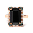 14K Rose Gold 15x10 MM Emerald-Cut Black Onyx and 1/5 Cttw Blue and White Diamond Halo Cocktail Ring (G-H Color, SI1-SI2 Clarity)- Size 7 - Rings - Custom Crafting Alliance, LLC